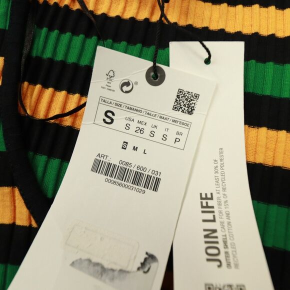 Zara Black Striped‎ Ribbed Knit Sweater Lettuce Trim Long Sleeve Top size Small - Picture 4 of 10